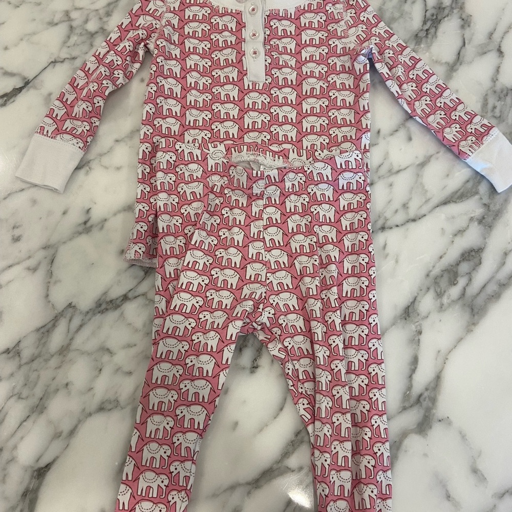 Roller Rabbit Pink and White Elephant Print Pajama Set